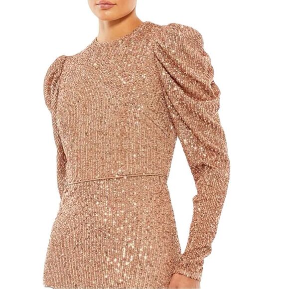 NWT Mac Duggal Copper Sequin Juliet Sleeve Trumpet Gown Size 4 $398 - Picture 4 of 9